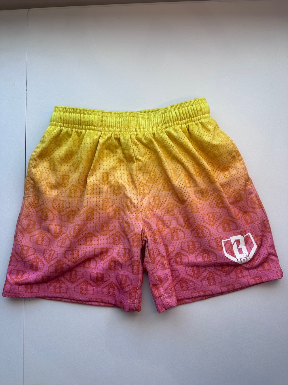 Baseball Lifestyle 101 -Kids Ombre Yellow-Pink Athletic Shorts with Logo